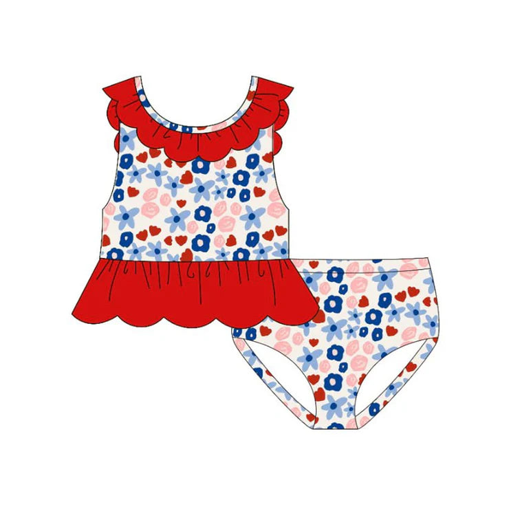 12.1 MOQ:5pcs S0648 pre-order baby girl clothes floral print girl 4th of July summer swimsuit beach wear