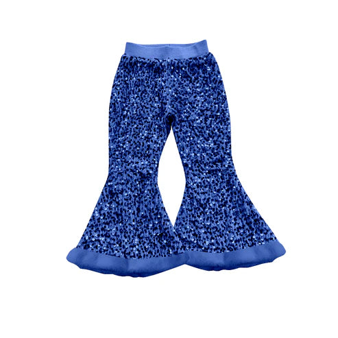 7.26 P0801 Baby Girls Blue Sequin Bell Bottom Pants Preorder