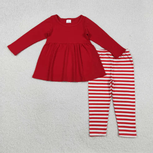 11.17 GLP2864 Baby Girls Red Long Sleeve Tunic Stripe Leggings Clothes Set
