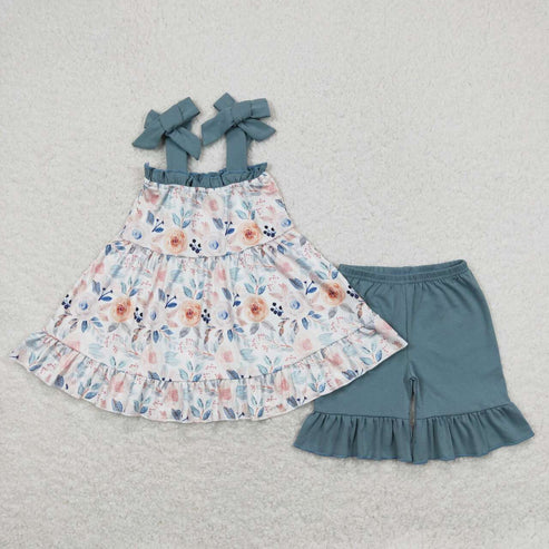 6.16 GSSO0562 Floral blue lace suspender shorts set
