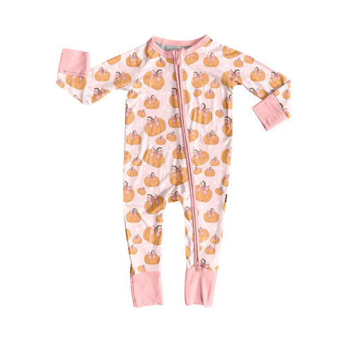 6.6 LR2271 Baby Girls Long Sleeves Pink Bows Pumpkins Plaid Zipper Rompers Preorder