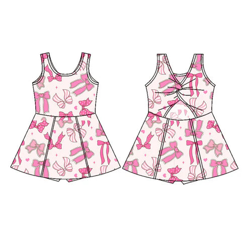 6.9 GSD2628 Baby Girls Sleeveless Pink Bows Hearts Yoga Short Knee Length Dresses Preorder
