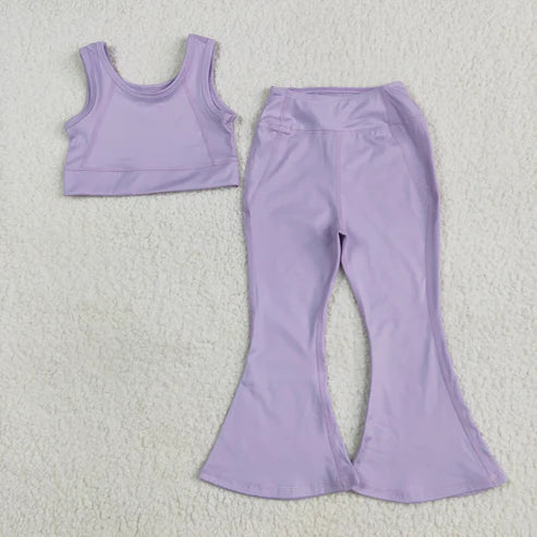 5.15 GSPO2006 Baby Girls Lavender Yoga Vest Bell Bottom Pants Active Wear Clothes Set