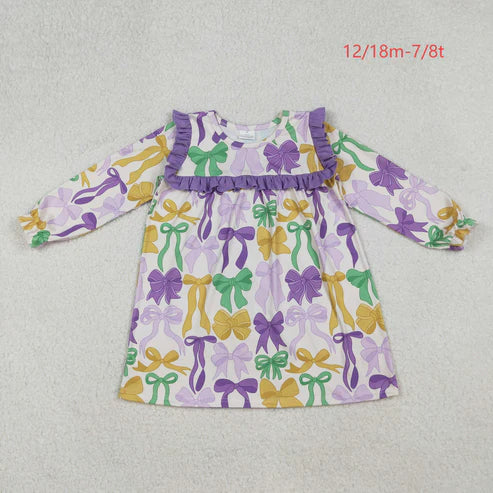 10.7 GLD1295 Baby Girls Mardi Gras Bows Ruffle Knee Length Dress