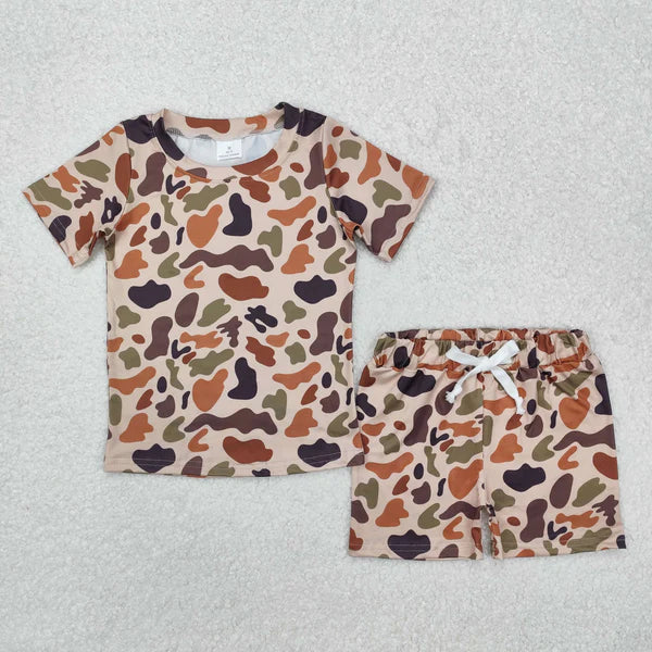 GSSO1724 Baby Kids Khaki Camouflage Shirt Shorts Outfits Clothes Set