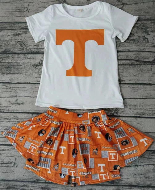 5.13 Girls team orange short-sleeved top culottes suit