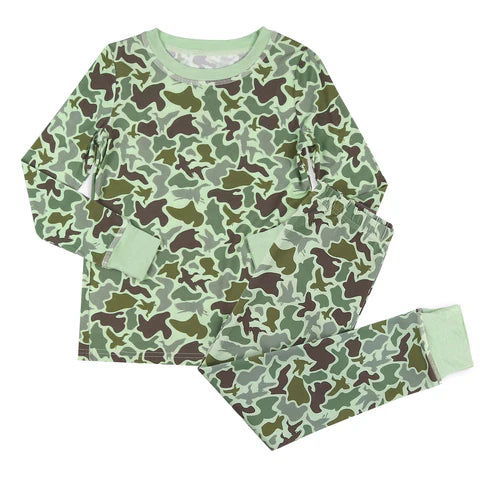 10.20 BLP1311 Baby Boys Green Ducks Camo Top Pants Southern Pajamas Sets Preorder