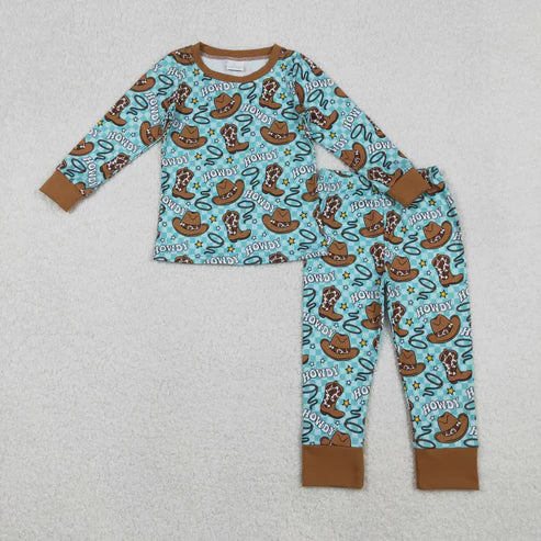 10.25 BLP1207 Baby Boys Howdy Hats Plaid Top Pants Western Pajamas Set