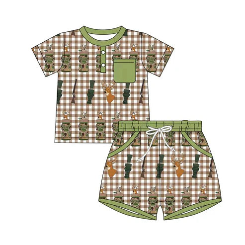 10.23 BSSO1574 Baby Boys Camo Calls Deer Button Top Pocket Shorts Hunting Clothes Sets Preorder