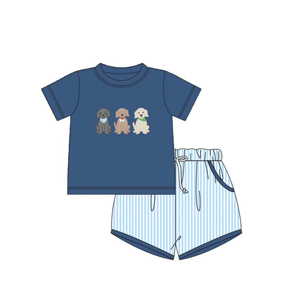 L-3.4 BSSO1296 Baby Boys Navy Dogs Shirt Stripes Pocket Shorts Clothes Sets Preorder