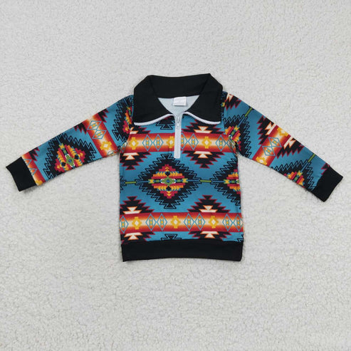 10.31 Sibling Baby Boys Western Aztec Long Sleeves Zipper Pullover Tops