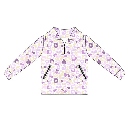 6.5 GT1073 Baby Girls Long Sleeves Yellow Lavender Leopard Pockets Zipper Yoga Jackets Preorder