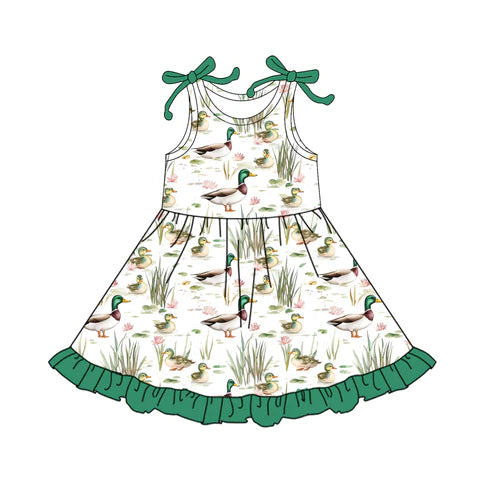4.23 GSD2486 Baby Girls Green Bows Sleeveless Ducks Knee Length Dresses Preorder