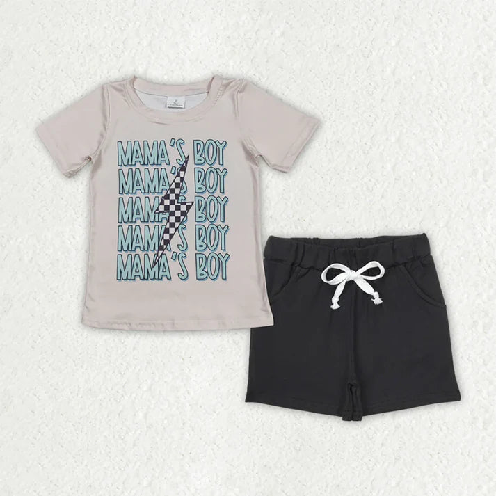 6.11 BT1229+SS0137 Baby Boys Mama's Boy Lightning Top Black Pockets Shorts Clothes Set