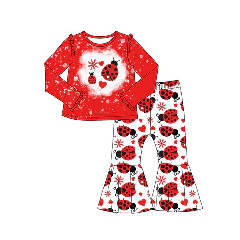 5.30 GLP2014 Baby Girls Valentines Ladybugs Shirt Bell Pants Clothes Sets Preorder