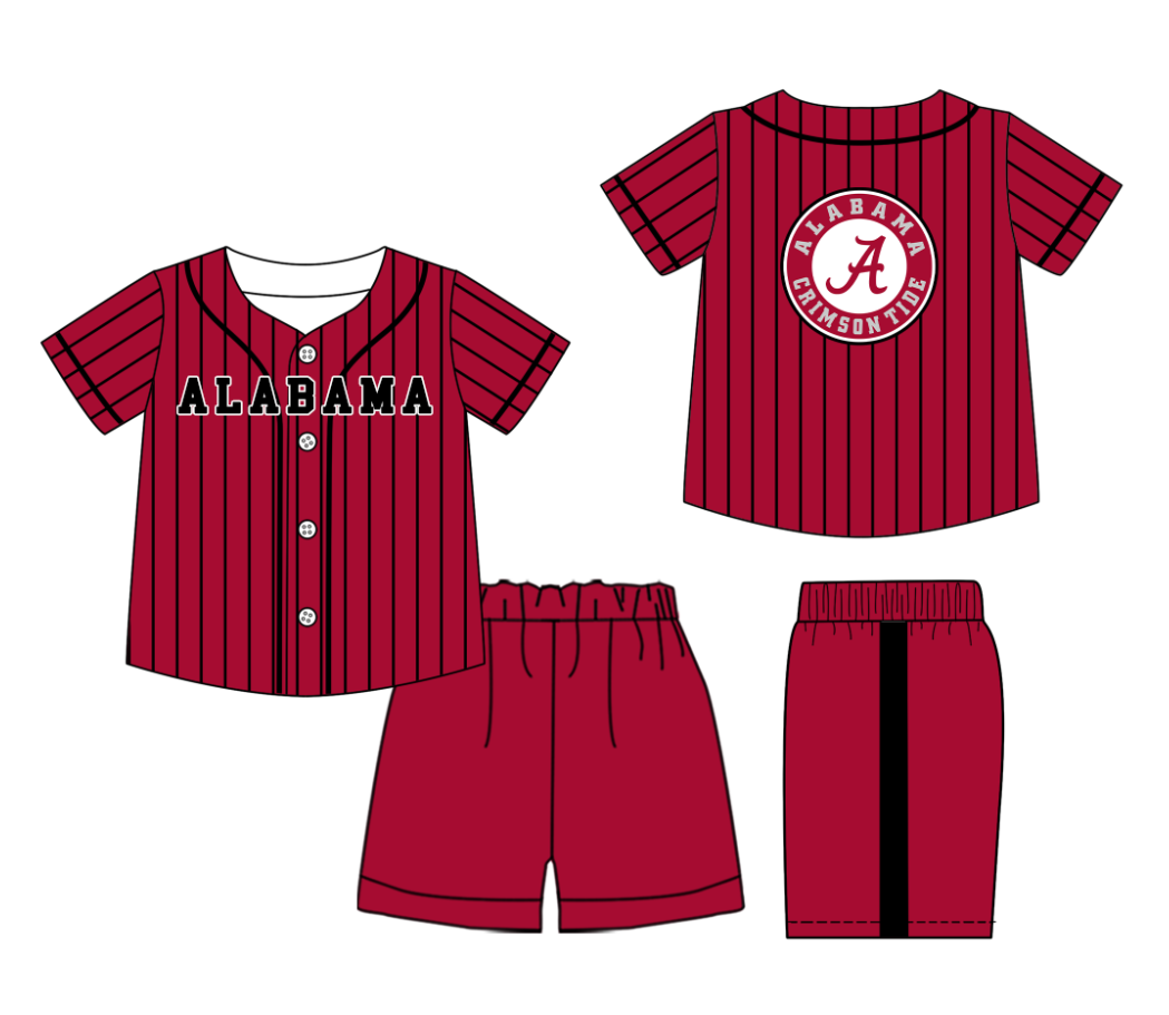 Custom Milk Silk Order MOQ:3 or 5 pcs Each Design Team State Kids Summer Brick Red Short Sleeve Shorts Sets-26.1.19