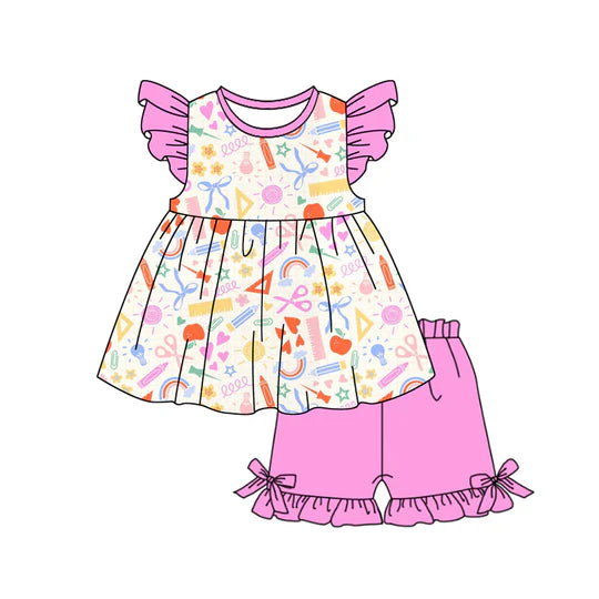 12.26 MOQ:5pcs GSSO3080 pre-order toddler girl clothes apple print girl back to school summer set