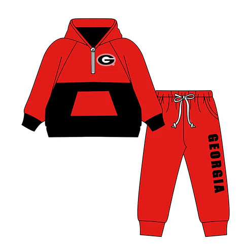 8.29 Custom Moq 5 Baby Boys Zipper Hoodie Top GEORGIA Team Clothes Set