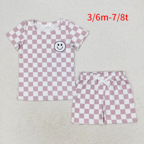 BSSO0975 Champagne plaid short-sleeved shorts suit