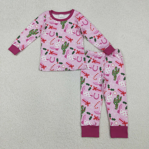 11.5 GLP1783 Baby Girls Christmas Western Boots Cactus Pajamas Clothes Set