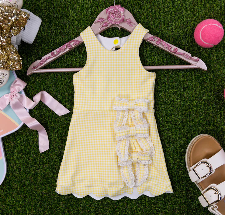 11.6 MOQ:5pcs GSD3027 pre-order toddler clothes yellow gingham girl yoga summer dress