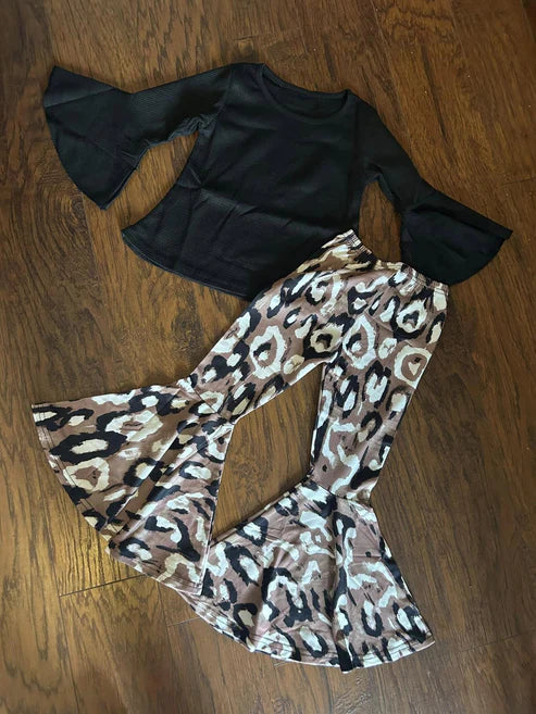 5.26 GLP1970 Baby Girls Black Tops Leopard Bell Pants Clothes Sets Preorder