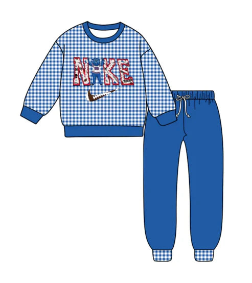 10.9 Custom Moq 5 Baby Boys Blue Plaid Top Pants Team Clothes Sets