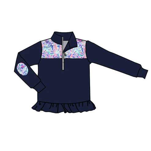 5.26 GT0767 Baby Girls Navy Seaweed Zip Long Sleeve Pullovers Tops Preorder