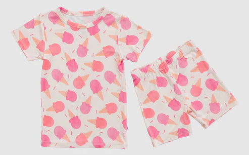 4.12 GSSO2604 Baby Girls Short Sleeves Peach Ice Cream Top Short Pajamas Set Preorder