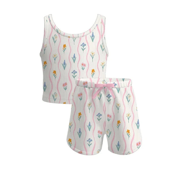 4.4 GSSO2474 Baby Girls Sleeveless Floral Stripe Set Preorder