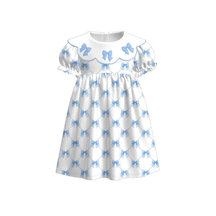 11.6 MOQ:5pcs GSD3045 pre-order toddler clothes blue bows girl summer dress
