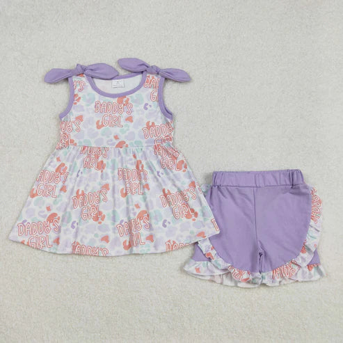 L-3.8 GSSO2010 Baby Girls Lavender Daddy's Girl Leopard Tunic Ruffle Shorts Set