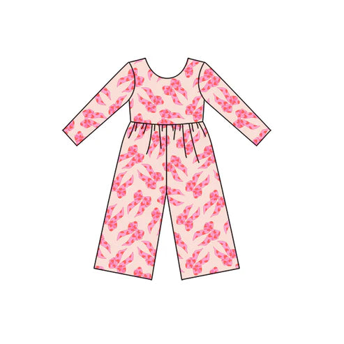 9.29 LR2709 Baby Girls Pink Hearts Bows Pants Valentine Jumpsuits Preorder