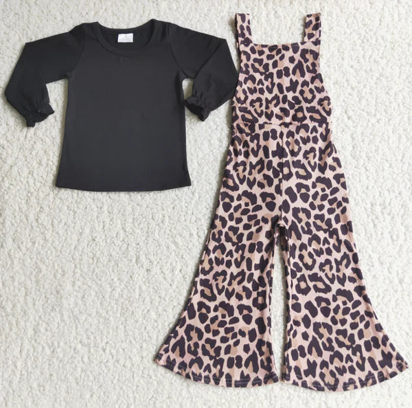 L-3.7 6C6-24 girl clothes Girls black Long Sleeve Top with long Pants overalls