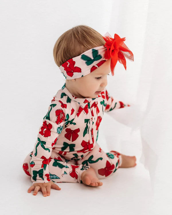 5.29 LR1974 Baby Infant Girls Christmas Red Green Bows Zip Rompers preorder
