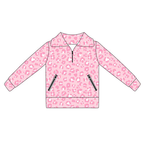 6.5 GT1070 Baby Girls Long Sleeves Pink Leopard Pockets Zipper Yoga Jackets Preorder
