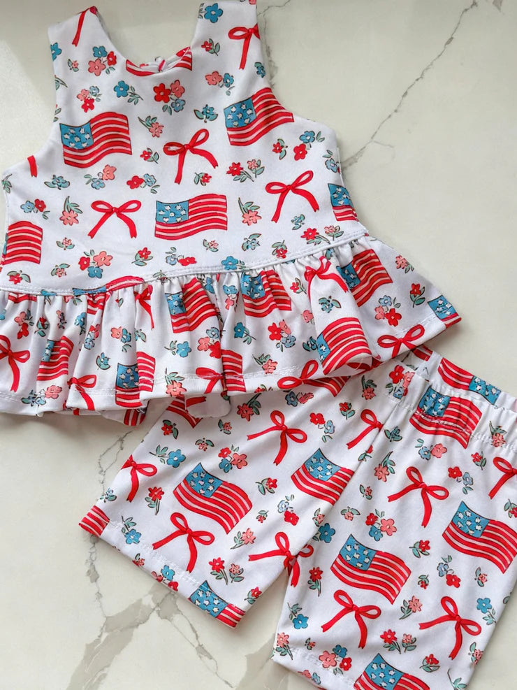 11.21 MOQ:5pcs GSSO2897 pre-order baby girl clothes flag toddler girl 4th of July summer outfit