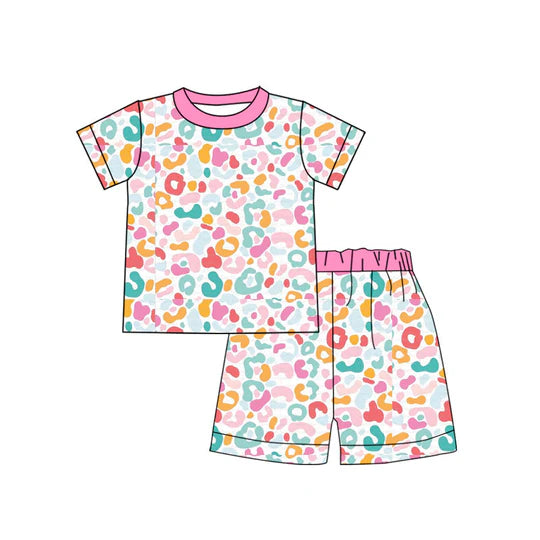 12.18 Custom order MOQ 3pcs each design baby girl clothes leopard girl summer pajamas set