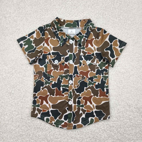 5.10  BT1200 Baby Boys Dark Brown Camo Short Sleeves Button Pockets Shirts Top