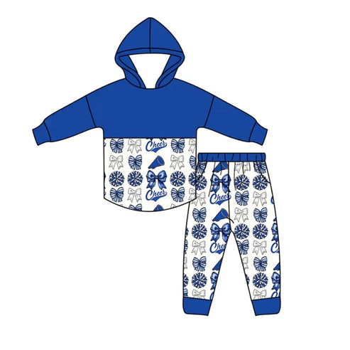 10.29 Custom Moq 8 Baby Kids Blue Bows Long Sleeve Top Team Pocket Clothes Set