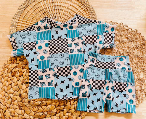 3.28 GSSO2435 Baby Girls Blue Short Sleeves Smiles Lightning Top Short Pajamas Set Preorder