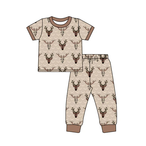 5.10 BSPO0568 Baby Boys Brown Short Sleeves Deer Top Pants Western Pajamas Set Preorder