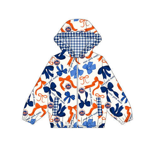 10.12 Custom Moq 8 Baby Girls Mets Team Zipper Bows Hoodies Tops