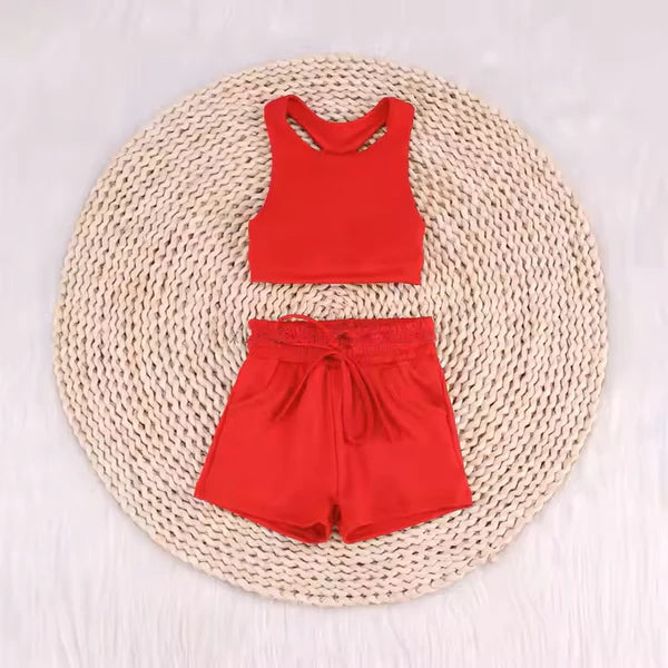L-3.5 GSSO2131 Baby Girls Red Vest Top Sports Shorts Clothes Sets Preorder