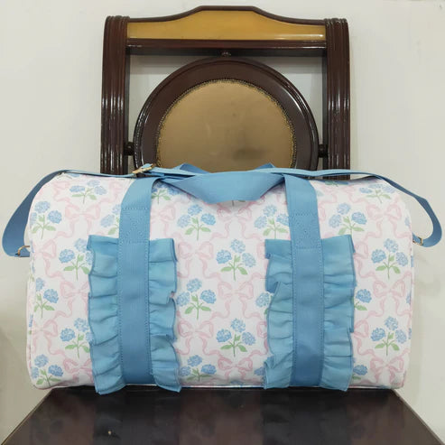 4.28 BA0294 Blue Ruffle Pink Bows Plaid Floral Gym Duffle Bag