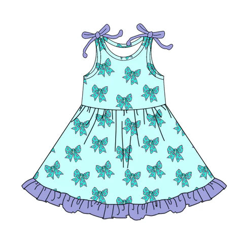 6.19 GSD2523 Baby Girls Aqua Sleeveless Bows Knee Length Dress Preorder