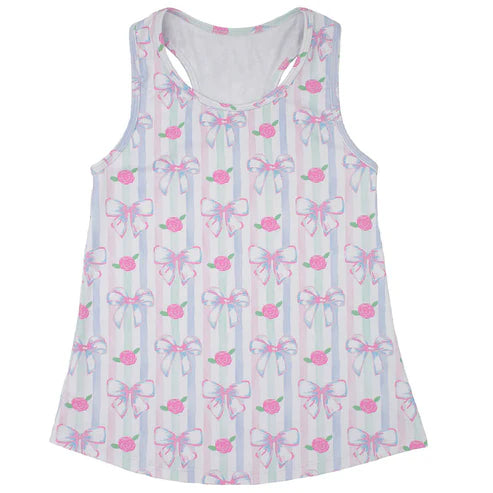 4.21 GT1014 Baby Girls Sleeveless Lavender Bows Flowers Stripe Yoga Shirts Top Preorder