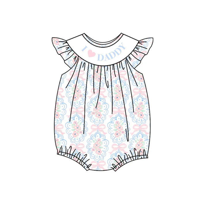 3.23 SR2946 Baby Infant Girls Flutter Sleeves Bows Floral I LOVE DADDY Ruffle Rompers Preorder