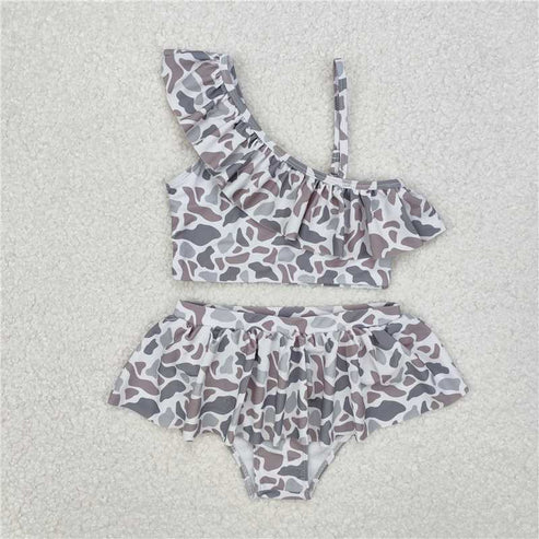 4.2 Sibling Baby Girls Camouflage Ruffle Top Bummie 2pcs Swimsuits