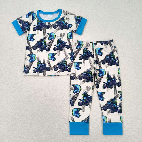 9.15 BSPO0354 Motorcycle blue short sleeve trousers pajamas set